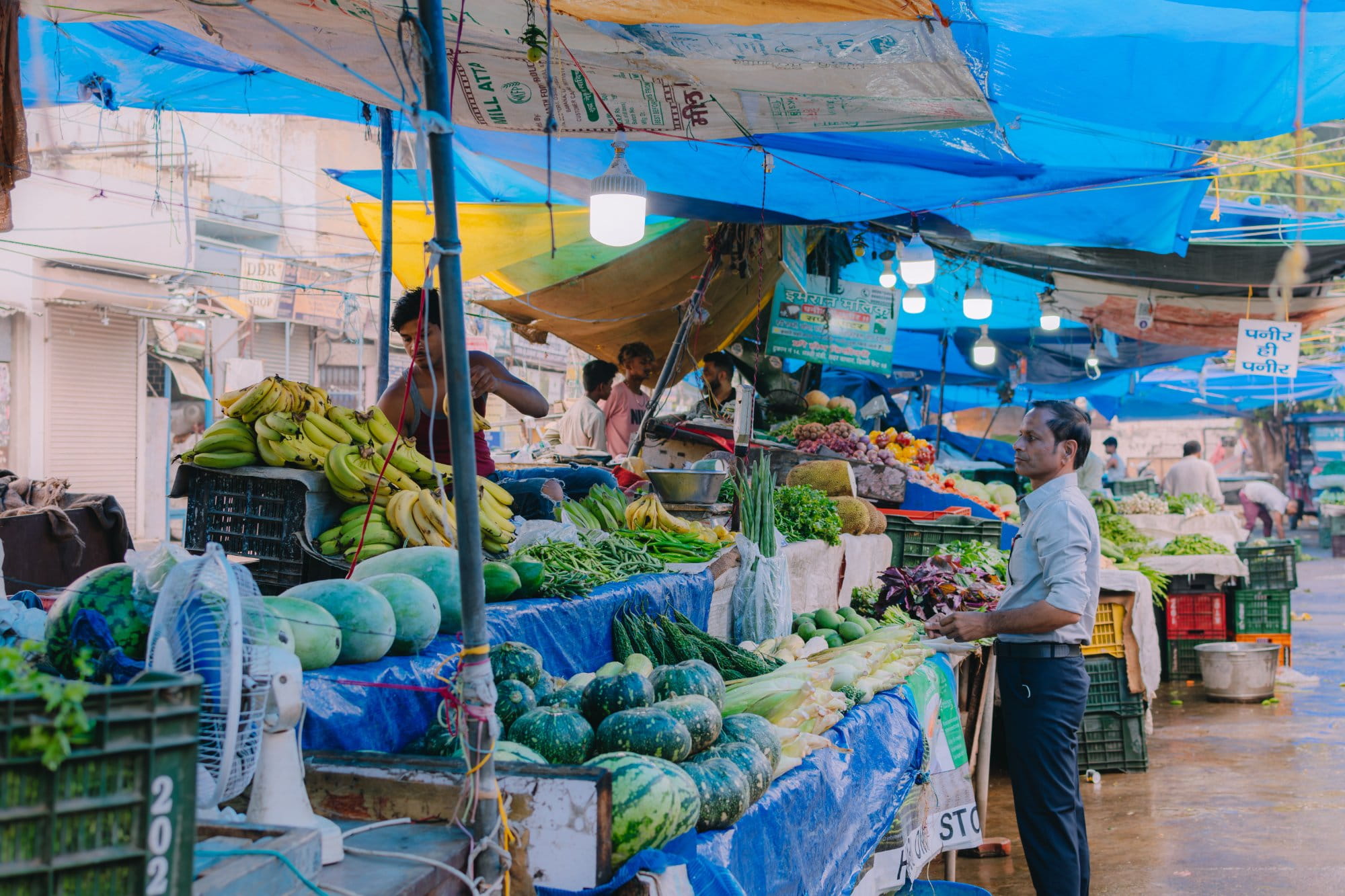 A bustling vegetable market